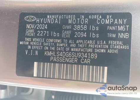 2025 Hyundai Elantra Sel Convenience z USA, uszkodzony, nr VIN KMHLS4DG6SU934189